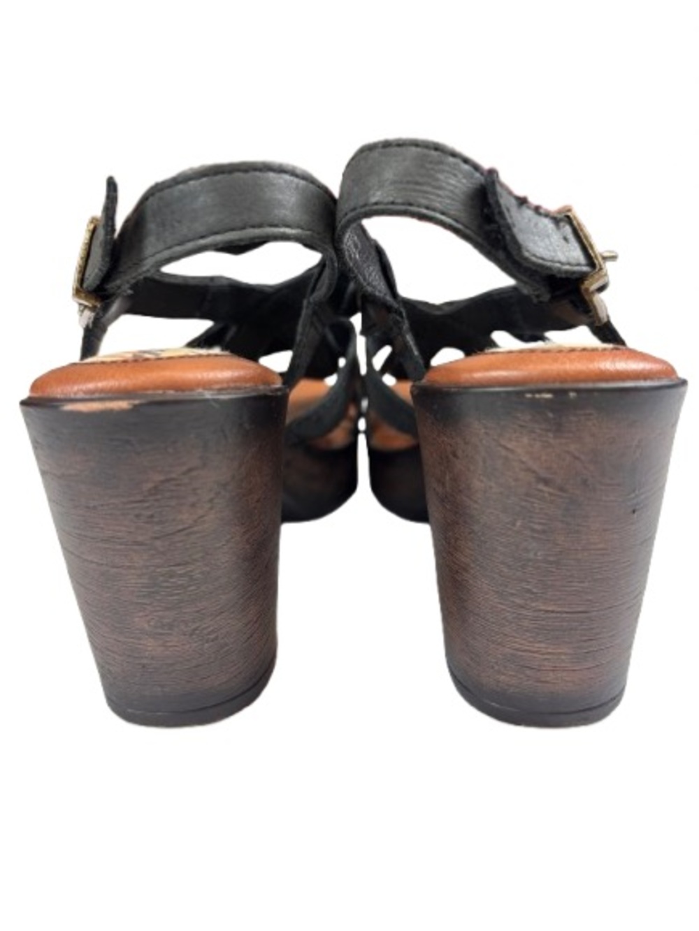 BOC Leather Platform Sandals Womens 6 Black Strappy Clog Boho Comfort - Picture 3 of 13